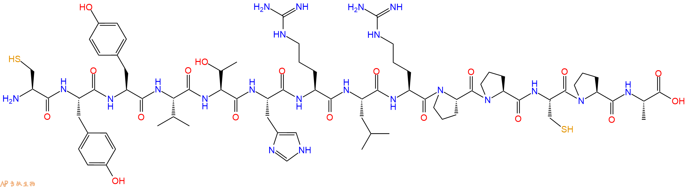 专肽生物产品H2N-Cys-Tyr-Tyr-Val-Thr-His-Arg-Leu-Arg-Pro-Pro-Cys-Pro-Ala-OH