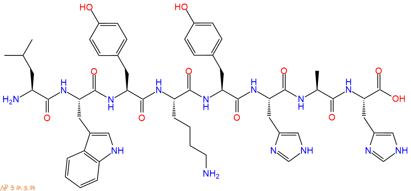 专肽生物产品H2N-Leu-Trp-Tyr-Lys-Tyr-His-Ala-His-OH