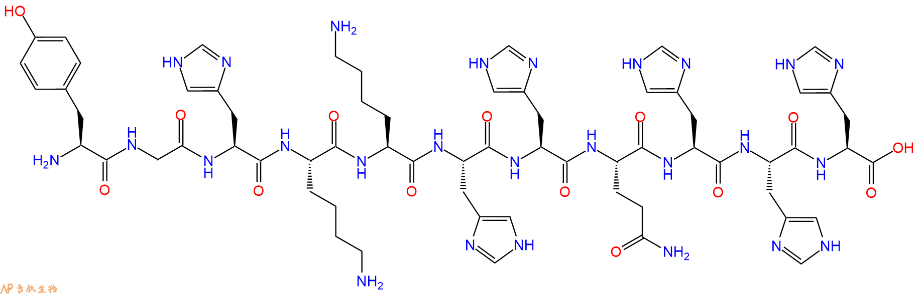 专肽生物产品H2N-Tyr-Gly-His-Lys-Lys-His-His-Gln-His-His-His-OH