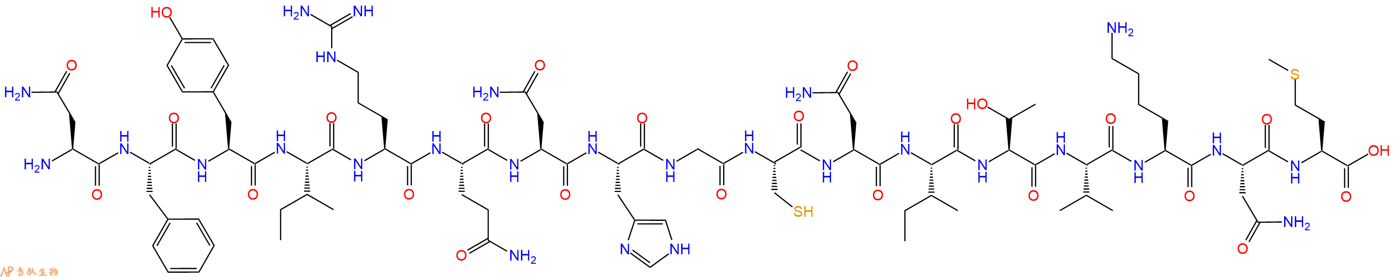 专肽生物产品H2N-Asn-Phe-Tyr-Ile-Arg-Gln-Asn-His-Gly-Cys-Asn-Ile-Thr-Val-Lys-Asn-Met-OH