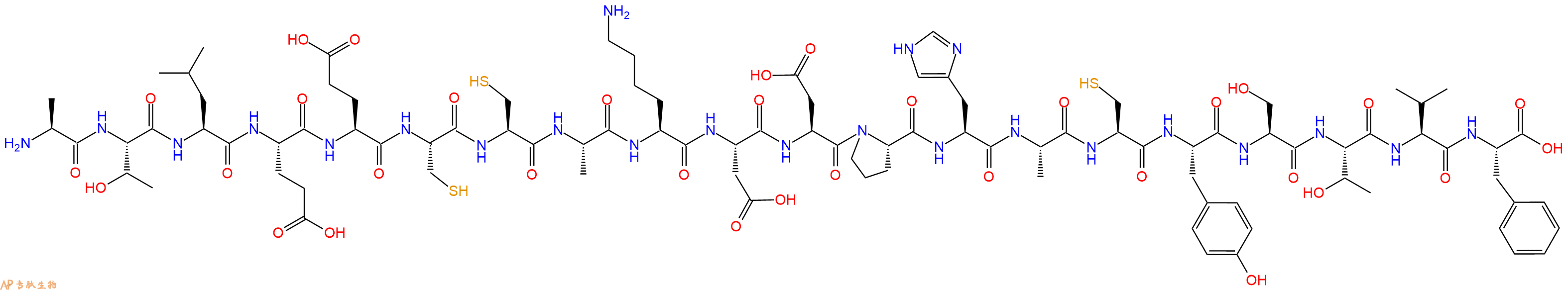 专肽生物产品H2N-Ala-Thr-Leu-Glu-Glu-Cys-Cys-Ala-Lys-Asp-Asp-Pro-His-Ala-Cys-Tyr-Ser-Thr-Val-Phe-OH