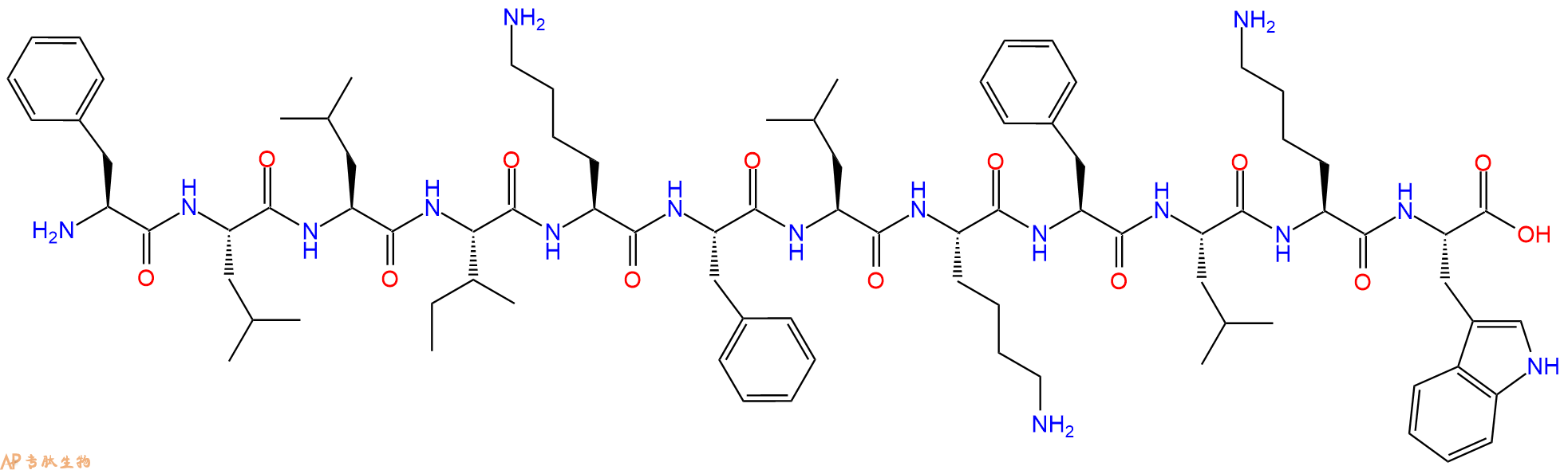 专肽生物产品H2N-Phe-Leu-Leu-Ile-Lys-Phe-Leu-Lys-Phe-Leu-Lys-Trp-OH