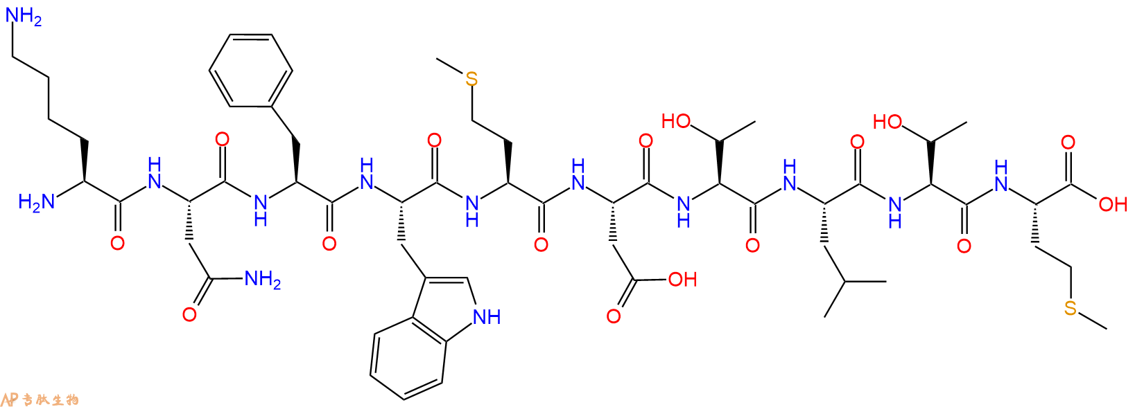 专肽生物产品H2N-Lys-Asn-Phe-Trp-Met-Asp-Thr-Leu-Thr-Met-OH