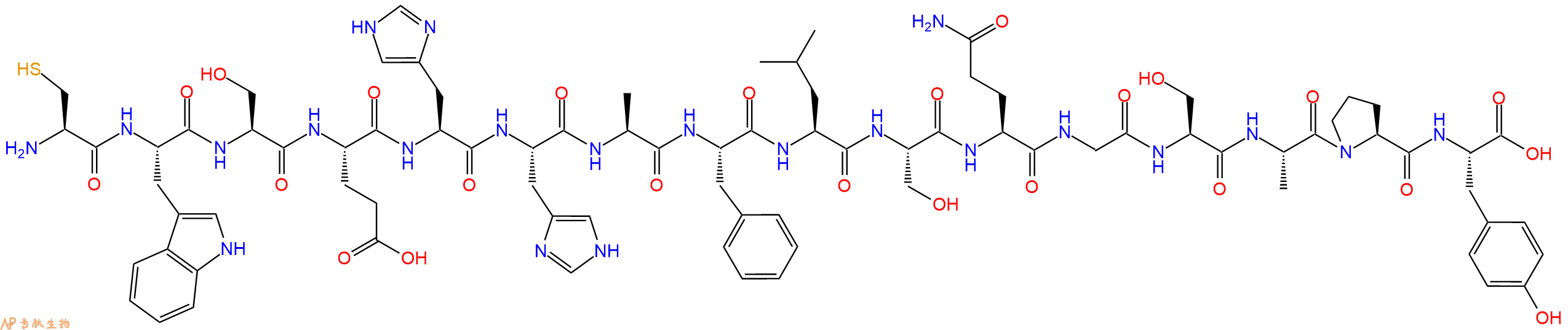 专肽生物产品H2N-Cys-Trp-Ser-Glu-His-His-Ala-Phe-Leu-Ser-Gln-Gly-Ser-Ala-Pro-Tyr-OH