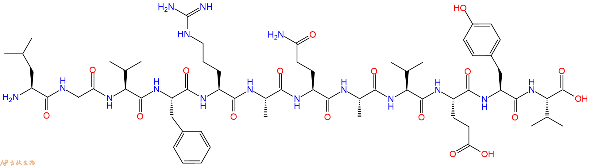专肽生物产品H2N-Leu-Gly-Val-Phe-Arg-Ala-Gln-Ala-Val-Glu-Tyr-Val-OH