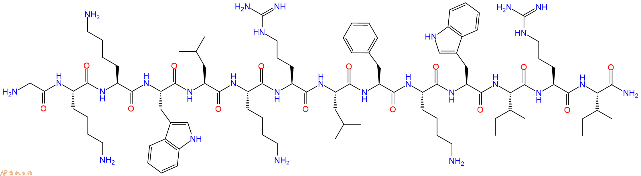 专肽生物产品H2N-Gly-Lys-Lys-Trp-Leu-Lys-Arg-Leu-Phe-Lys-Trp-Ile-Arg-Ile-CONH2
