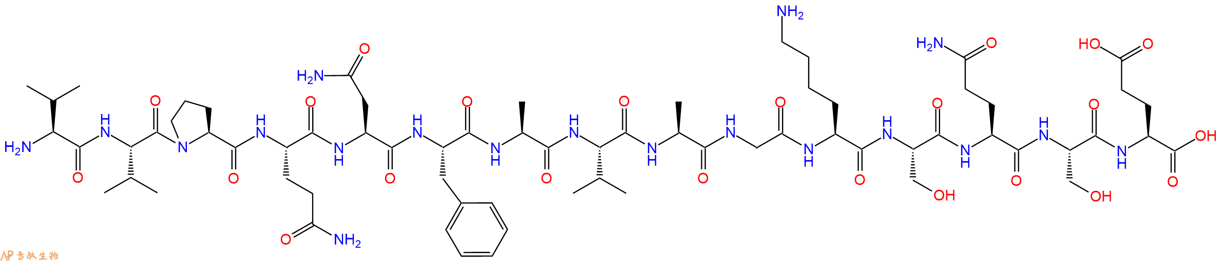 专肽生物产品H2N-Val-Val-Pro-Gln-Asn-Phe-Ala-Val-Ala-Gly-Lys-Ser-Gln-Ser-Glu-OH