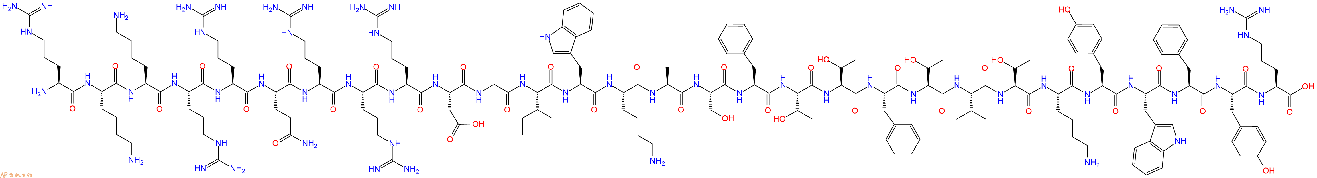 专肽生物产品H2N-Arg-Lys-Lys-Arg-Arg-Gln-Arg-Arg-Arg-Asp-Gly-Ile-Trp-Lys-Ala-Ser-Phe-Thr-Thr-Phe-Thr-Val-Thr-Lys-Tyr-Trp-Phe-Tyr-Arg-OH