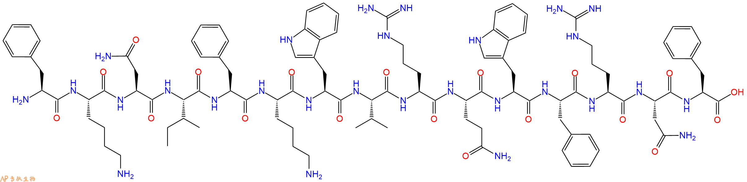 专肽生物产品H2N-Phe-Lys-Asn-Ile-Phe-Lys-Trp-Val-Arg-Gln-Trp-Phe-Arg-Asn-Phe-OH