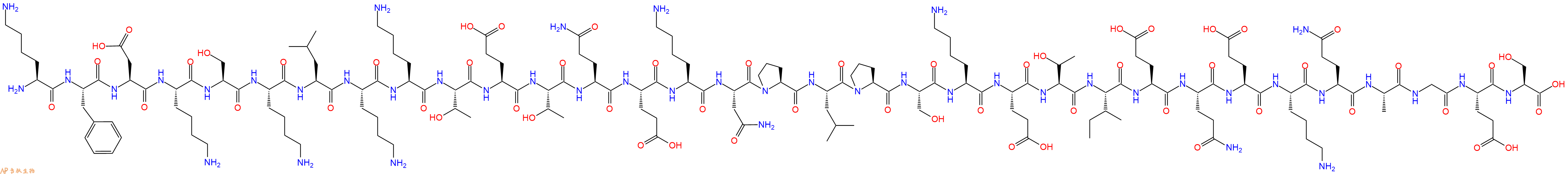专肽生物产品H2N-Lys-Phe-Asp-Lys-Ser-Lys-Leu-Lys-Lys-Thr-Glu-Thr-Gln-Glu-Lys-Asn-Pro-Leu-Pro-Ser-Lys-Glu-Thr-Ile-Glu-Gln-Glu-Lys-Gln-Ala-Gly-Glu-Ser-OH