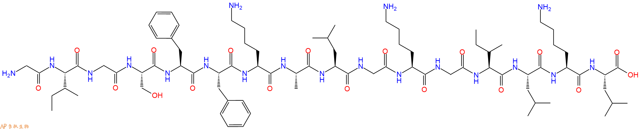 专肽生物产品H2N-Gly-Ile-Gly-Ser-Phe-Phe-Lys-Ala-Leu-Gly-Lys-Gly-Ile-Leu-Lys-Leu-OH