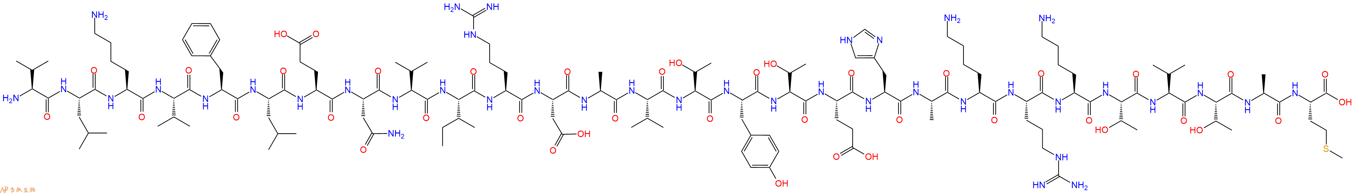 专肽生物产品H2N-Val-Leu-Lys-Val-Phe-Leu-Glu-Asn-Val-Ile-Arg-Asp-Ala-Val-Thr-Tyr-Thr-Glu-His-Ala-Lys-Arg-Lys-Thr-Val-Thr-Ala-Met-OH
