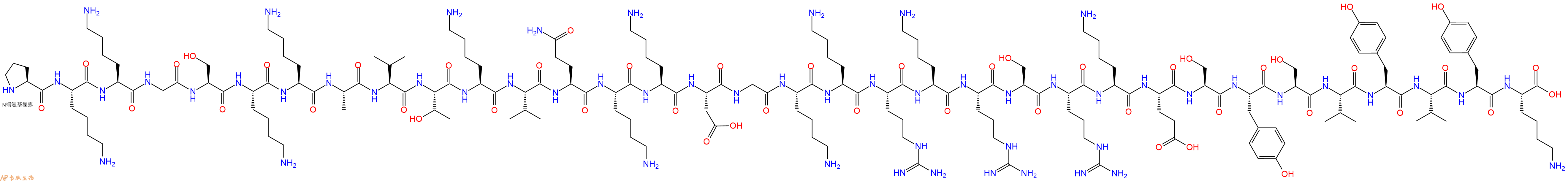 专肽生物产品H2N-Pro-Lys-Lys-Gly-Ser-Lys-Lys-Ala-Val-Thr-Lys-Val-Gln-Lys-Lys-Asp-Gly-Lys-Lys-Arg-Lys-Arg-Ser-Arg-Lys-Glu-Ser-Tyr-Ser-Val-Tyr-Val-Tyr-Lys-OH