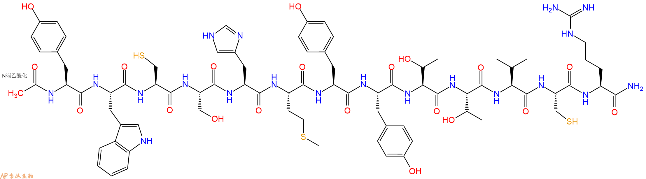 专肽生物产品Ac-Tyr-Trp-Cys-Ser-His-Met-Tyr-Tyr-Thr-Thr-Val-Cys-Arg-CONH2