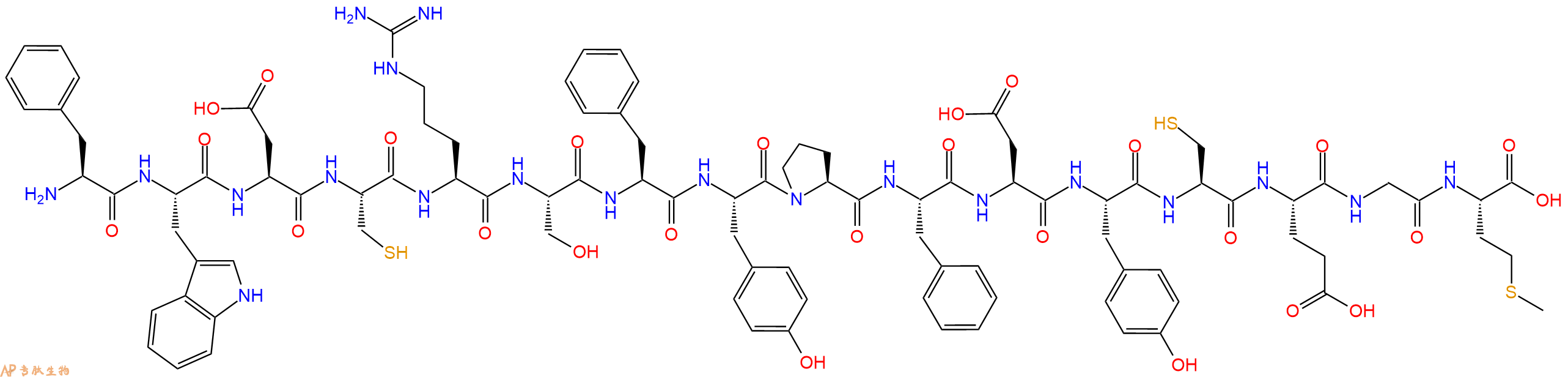 专肽生物产品H2N-Phe-Trp-Asp-Cys-Arg-Ser-Phe-Tyr-Pro-Phe-Asp-Tyr-Cys-Glu-Gly-Met-OH