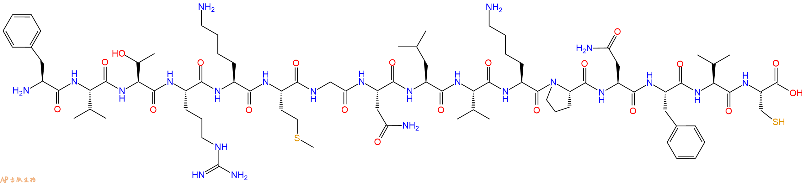 专肽生物产品H2N-Phe-Val-Thr-Arg-Lys-Met-Gly-Asn-Leu-Val-Lys-Pro-Asn-Phe-Val-Cys-OH