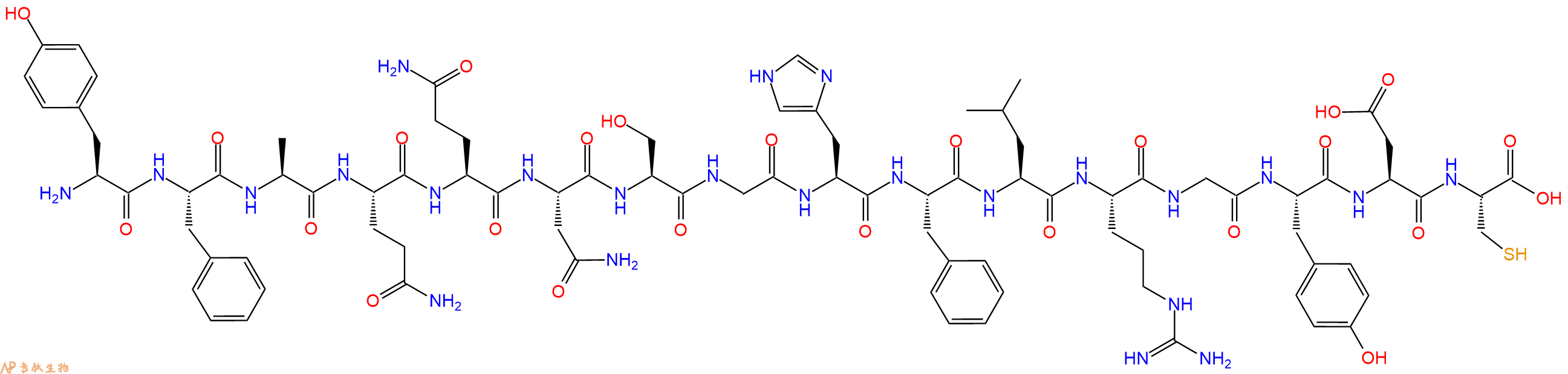 专肽生物产品H2N-Tyr-Phe-Ala-Gln-Gln-Asn-Ser-Gly-His-Phe-Leu-Arg-Gly-Tyr-Asp-Cys-OH