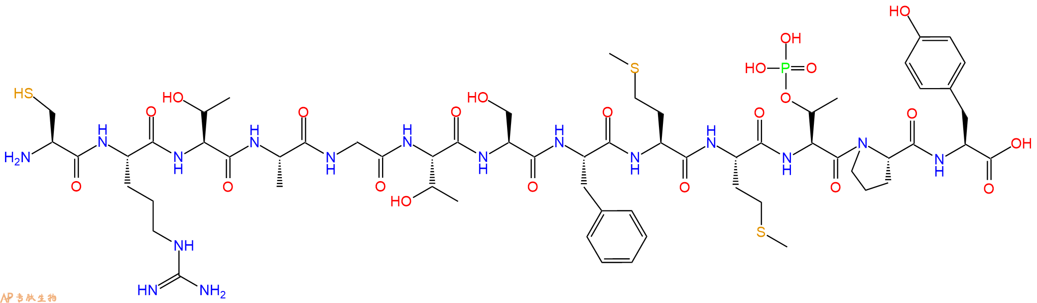 专肽生物产品H2N-Cys-Arg-Thr-Ala-Gly-Thr-Ser-Phe-Met-Met-pThr-Pro-Tyr-OH