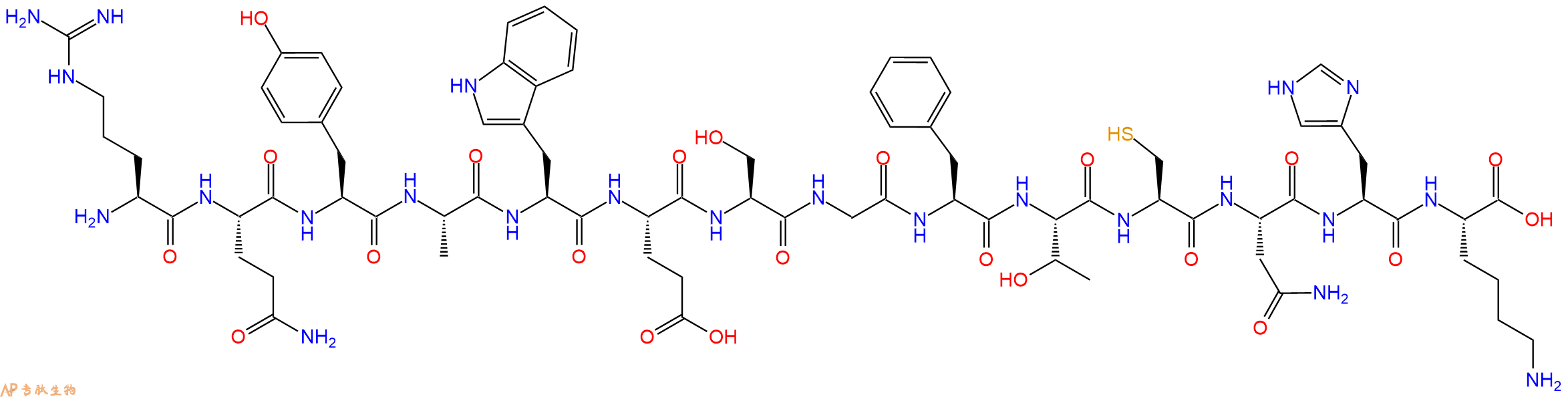 专肽生物产品H2N-Arg-Gln-Tyr-Ala-Trp-Glu-Ser-Gly-Phe-Thr-Cys-Asn-His-Lys-OH