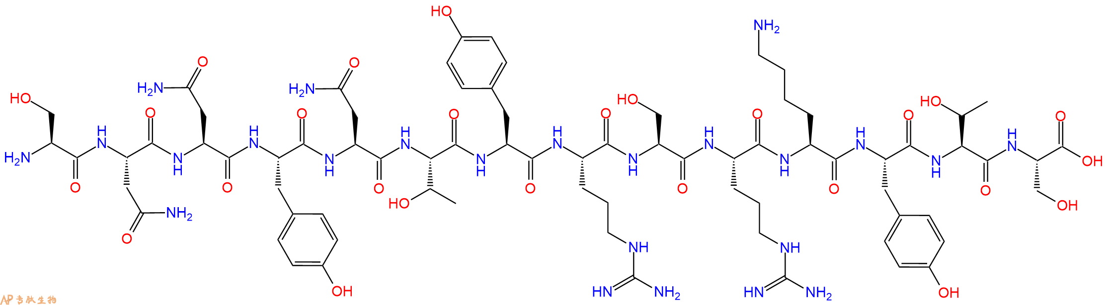 专肽生物产品H2N-Ser-Asn-Asn-Tyr-Asn-Thr-Tyr-Arg-Ser-Arg-Lys-Tyr-Thr-Ser-OH