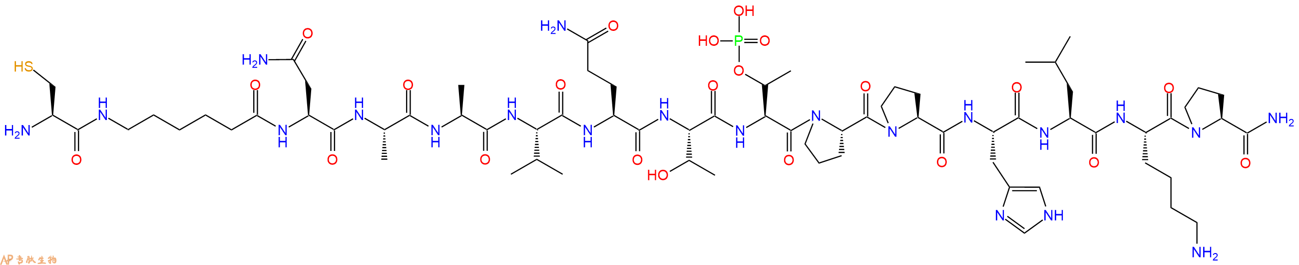 专肽生物产品H2N-Cys-Ahx-Asn-Ala-Ala-Val-Gln-Thr-pThr-Pro-Pro-His-Leu-Lys-Pro-CONH2