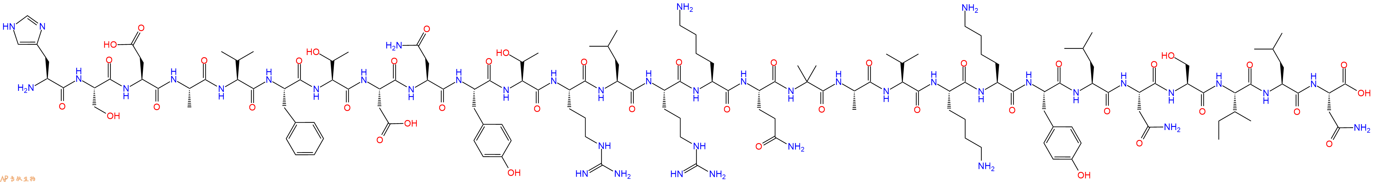专肽生物产品H2N-His-Ser-Asp-Ala-Val-Phe-Thr-Asp-Asn-Tyr-Thr-Arg-Leu-Arg-Lys-Gln-Aib-Ala-Val-Lys-Lys-Tyr-Leu-Asn-Ser-Ile-Leu-Asn-OH