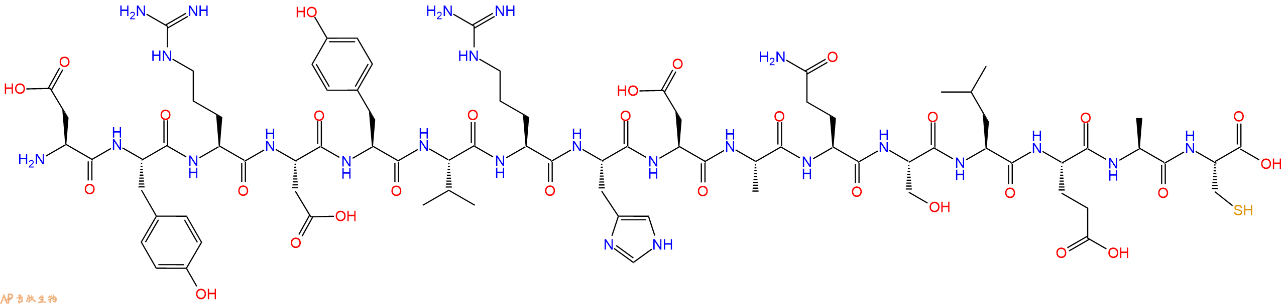 专肽生物产品H2N-Asp-Tyr-Arg-Asp-Tyr-Val-Arg-His-Asp-Ala-Gln-Ser-Leu-Glu-Ala-Cys-OH