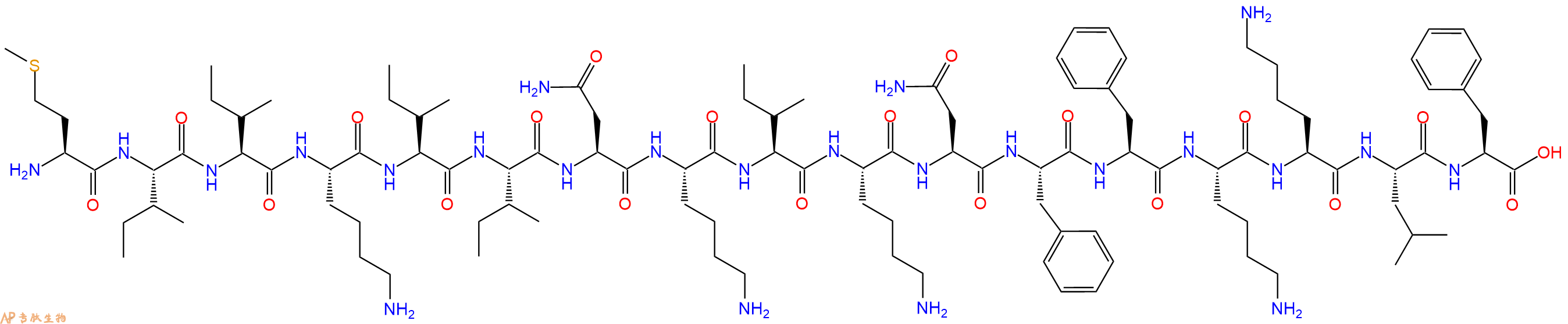 专肽生物产品H2N-Met-Ile-Ile-Lys-Ile-Ile-Asn-Lys-Ile-Lys-Asn-Phe-Phe-Lys-Lys-Leu-Phe-OH