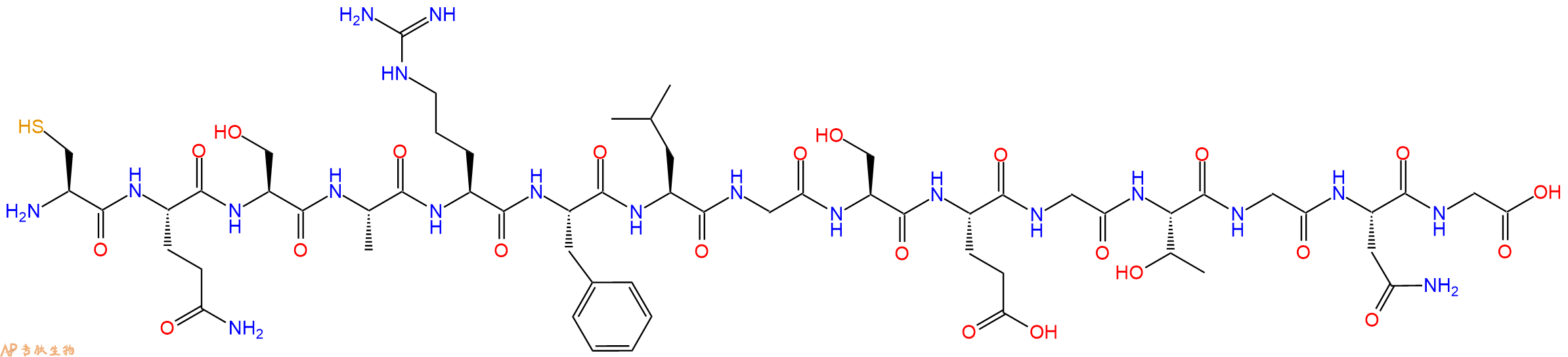 专肽生物产品H2N-Cys-Gln-Ser-Ala-Arg-Phe-Leu-Gly-Ser-Glu-Gly-Thr-Gly-Asn-Gly-OH
