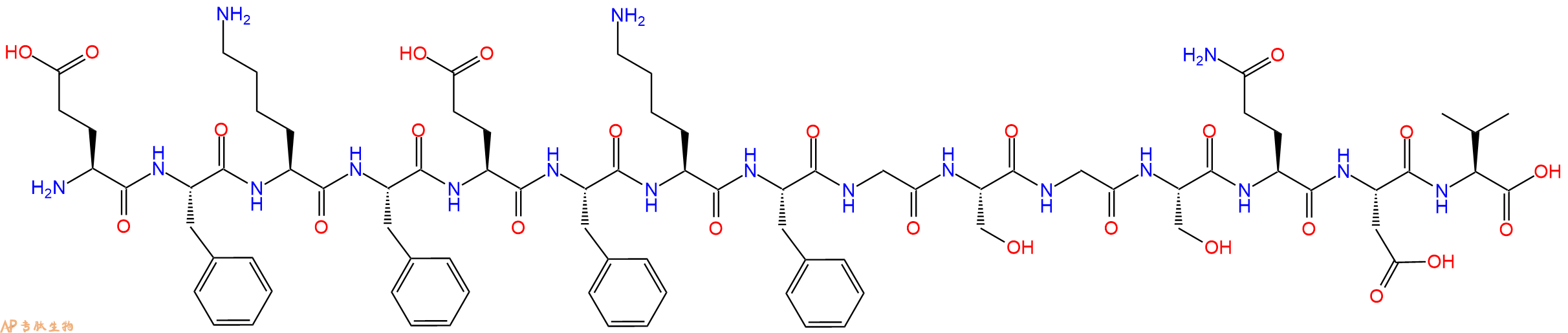 专肽生物产品H2N-Glu-Phe-Lys-Phe-Glu-Phe-Lys-Phe-Gly-Ser-Gly-Ser-Gln-Asp-Val-OH