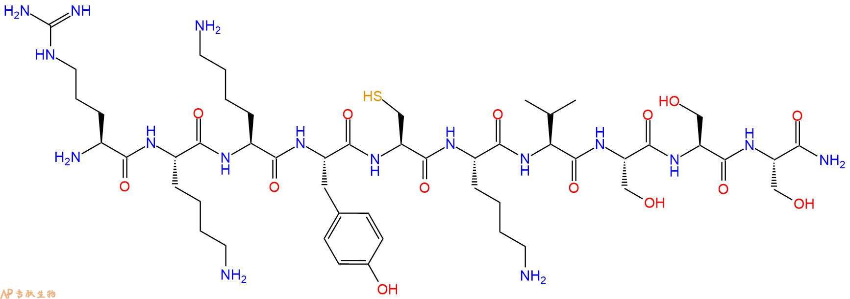 专肽生物产品H2N-Arg-Lys-Lys-Tyr-Cys-Lys-Val-Ser-Ser-Ser-CONH2