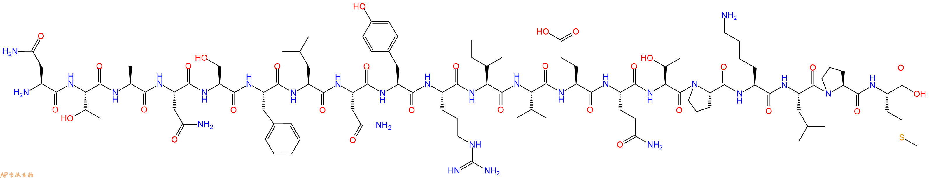 专肽生物产品H2N-Asn-Thr-Ala-Asn-Ser-Phe-Leu-Asn-Tyr-Arg-Ile-Val-Glu-Gln-Thr-Pro-Lys-Leu-Pro-Met-OH