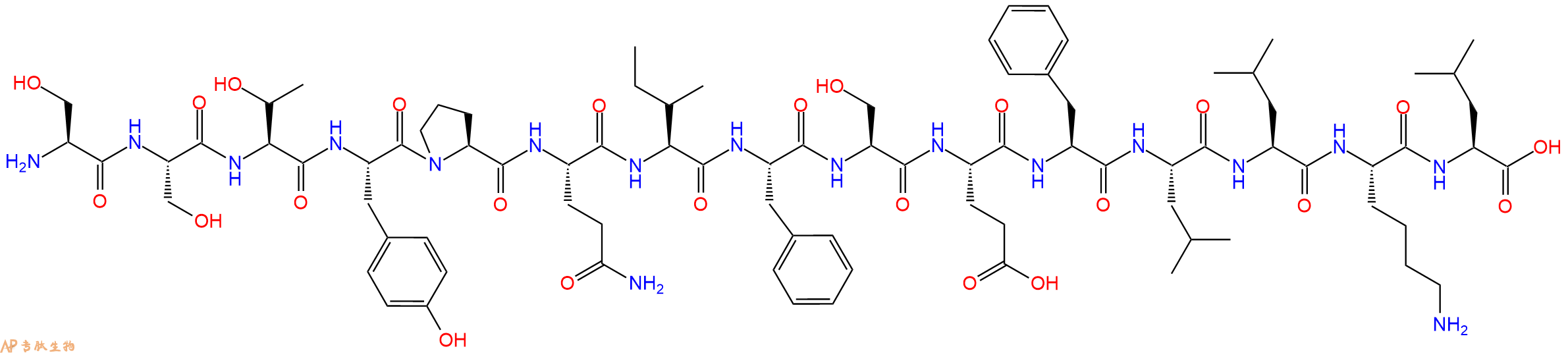 专肽生物产品H2N-Ser-Ser-Thr-Tyr-Pro-Gln-Ile-Phe-Ser-Glu-Phe-Leu-Leu-Lys-Leu-OH