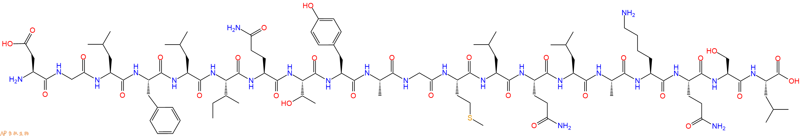 专肽生物产品H2N-Asp-Gly-Leu-Phe-Leu-Ile-Gln-Thr-Tyr-Ala-Gly-Met-Leu-Gln-Leu-Ala-Lys-Gln-Ser-Leu-OH