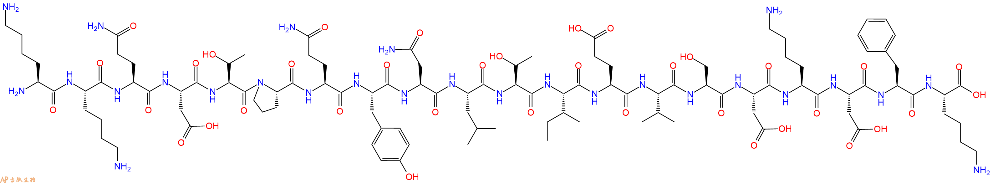 专肽生物产品H2N-Lys-Lys-Gln-Asp-Thr-Pro-Gln-Tyr-Asn-Leu-Thr-Ile-Glu-Val-Ser-Asp-Lys-Asp-Phe-Lys-OH