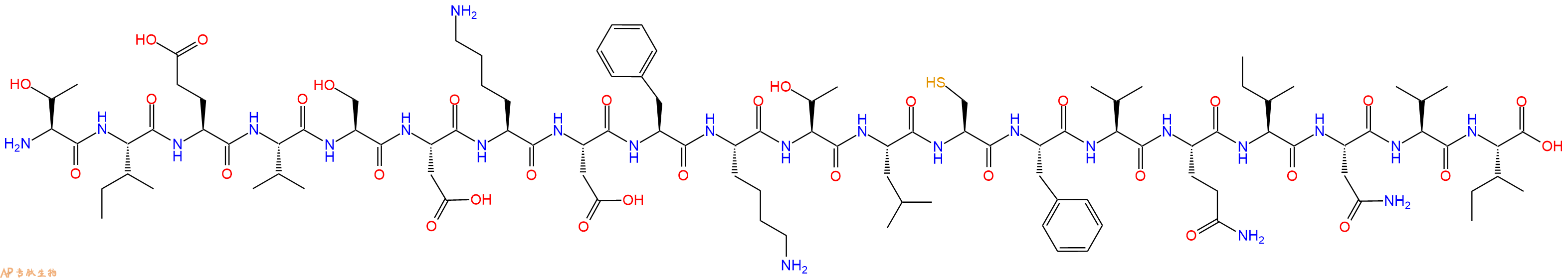 专肽生物产品H2N-Thr-Ile-Glu-Val-Ser-Asp-Lys-Asp-Phe-Lys-Thr-Leu-Cys-Phe-Val-Gln-Ile-Asn-Val-Ile-OH