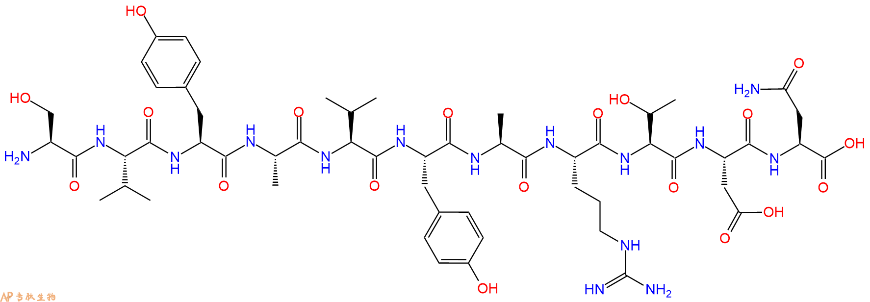 专肽生物产品H2N-Ser-Val-Tyr-Ala-Val-Tyr-Ala-Arg-Thr-Asp-Asn-OH