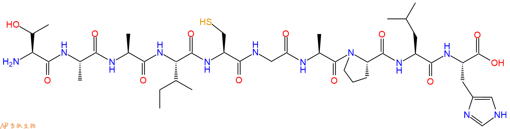 专肽生物产品H2N-Thr-Ala-Ala-Ile-Cys-Gly-Ala-Pro-Leu-His-OH