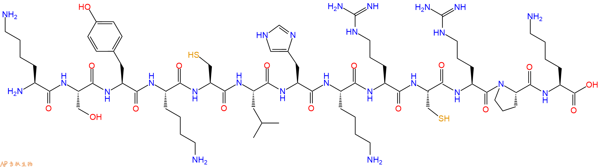 专肽生物产品H2N-Lys-Ser-Tyr-Lys-Cys-Leu-His-Lys-Arg-Cys-Arg-Pro-Lys-OH