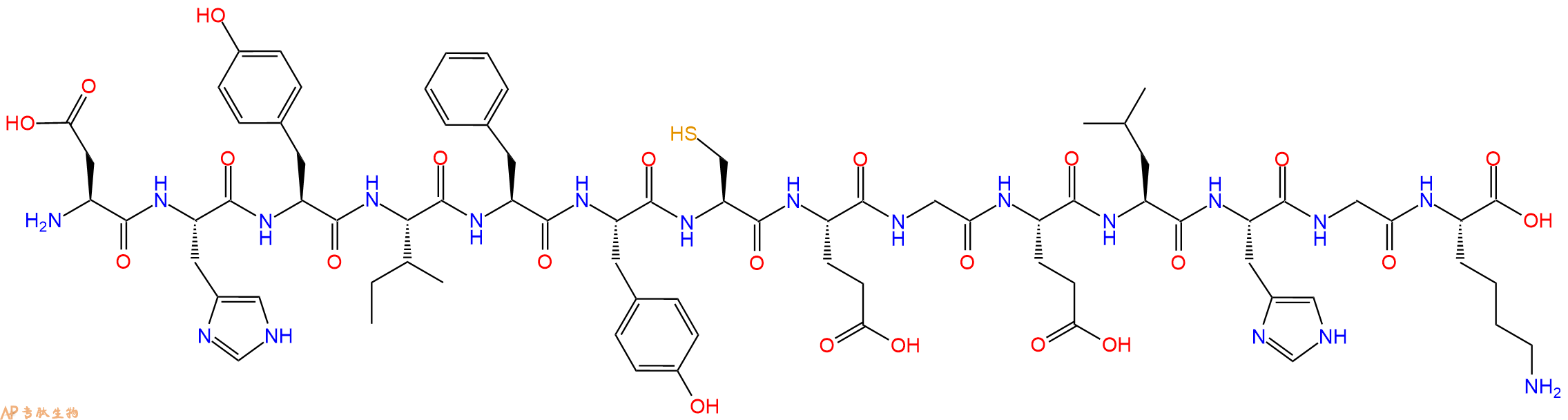 专肽生物产品H2N-Asp-His-Tyr-Ile-Phe-Tyr-Cys-Glu-Gly-Glu-Leu-His-Gly-Lys-OH