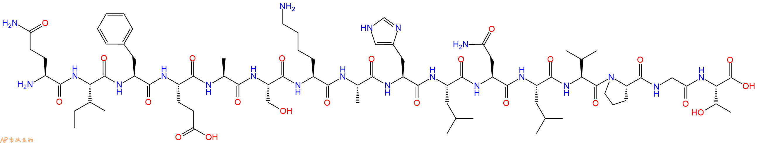 专肽生物产品H2N-Gln-Ile-Phe-Glu-Ala-Ser-Lys-Ala-His-Leu-Asn-Leu-Val-Pro-Gly-Thr-OH