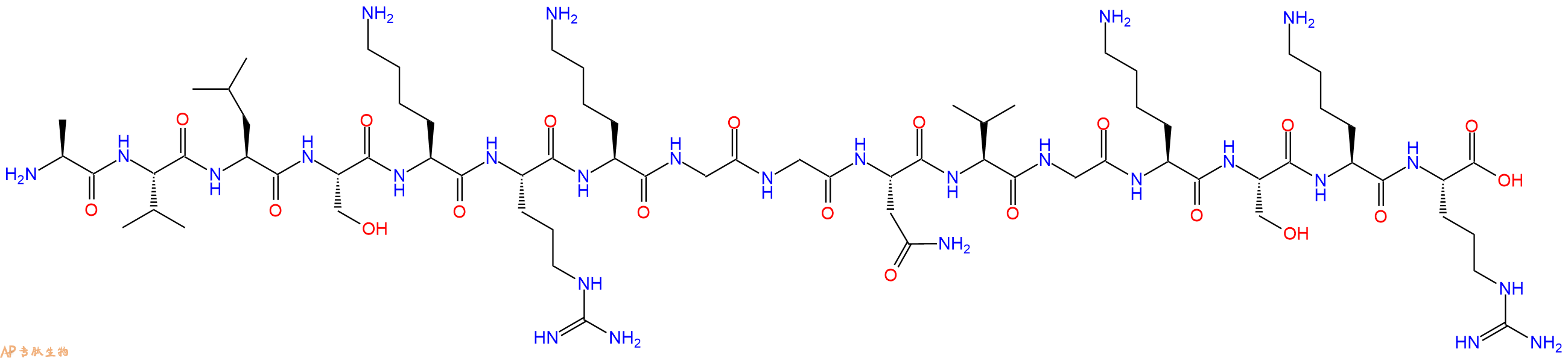 专肽生物产品H2N-Ala-Val-Leu-Ser-Lys-Arg-Lys-Gly-Gly-Asn-Val-Gly-Lys-Ser-Lys-Arg-OH