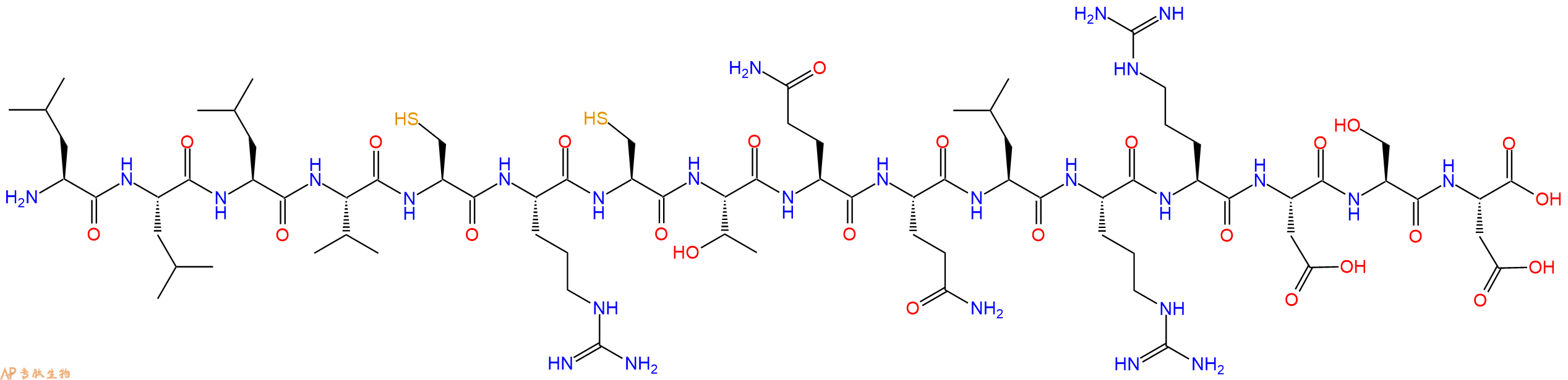 专肽生物产品H2N-Leu-Leu-Leu-Val-Cys-Arg-Cys-Thr-Gln-Gln-Leu-Arg-Arg-Asp-Ser-Asp-OH