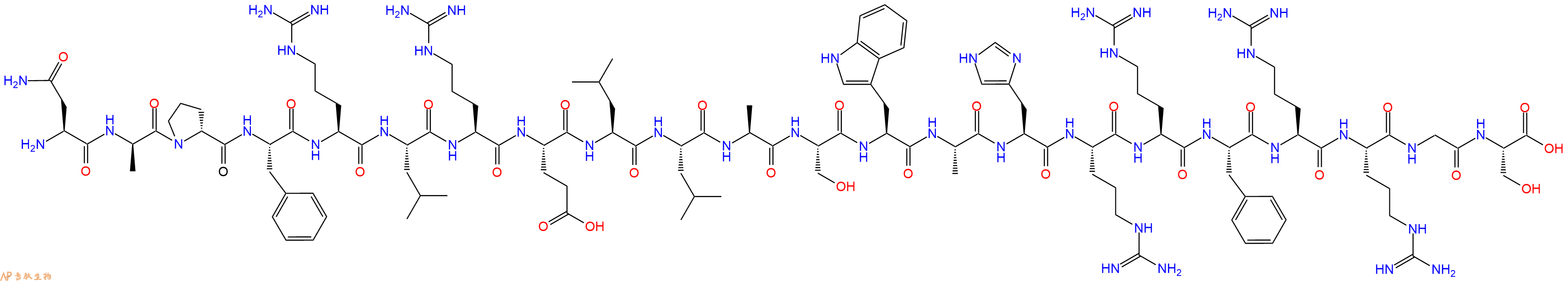 专肽生物产品H2N-Asn-DAla-DPro-Phe-Arg-Leu-Arg-Glu-Leu-Leu-Ala-Ser-Trp-Ala-His-Arg-Arg-Phe-Arg-Arg-Gly-Ser-OH