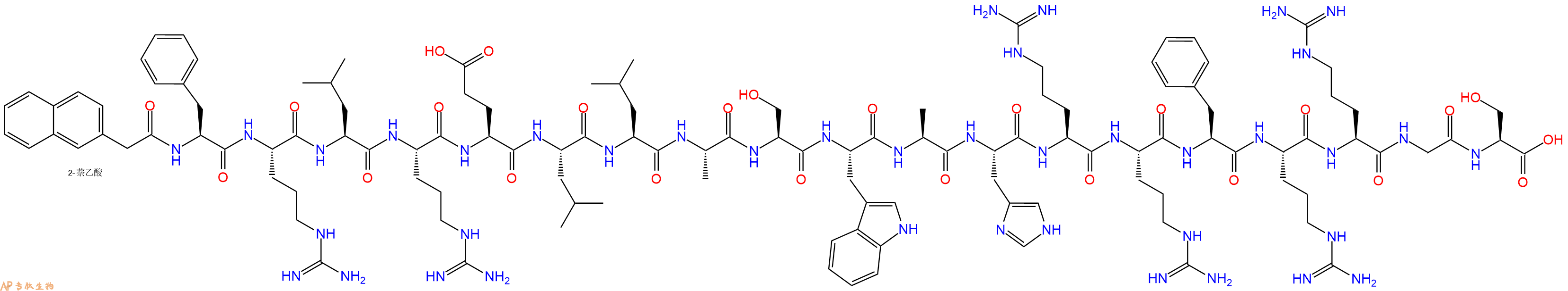 专肽生物产品Nap-Phe-Arg-Leu-Arg-Glu-Leu-Leu-Ala-Ser-Trp-Ala-His-Arg-Arg-Phe-Arg-Arg-Gly-Ser-OH