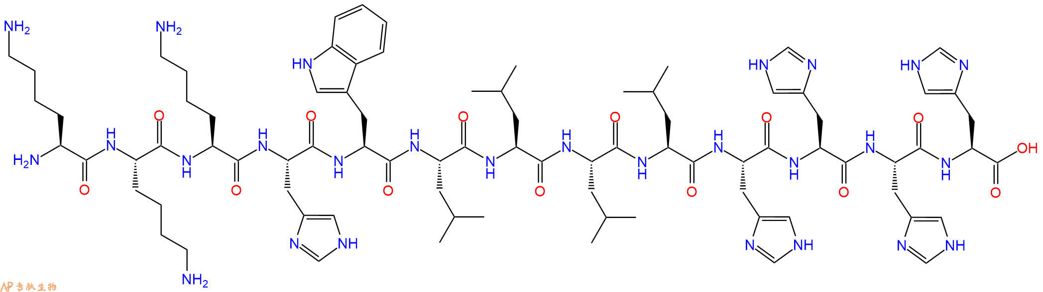专肽生物产品H2N-Lys-Lys-Lys-His-Trp-Leu-Leu-Leu-Leu-His-His-His-His-OH