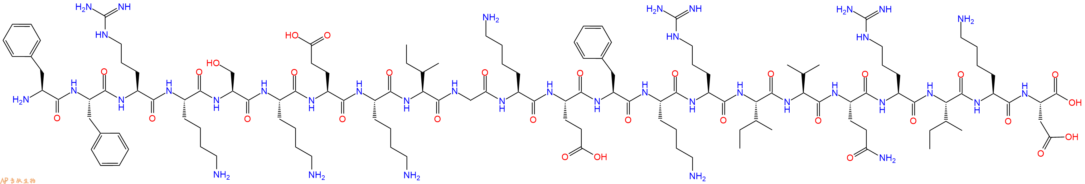 专肽生物产品H2N-Phe-Phe-Arg-Lys-Ser-Lys-Glu-Lys-Ile-Gly-Lys-Glu-Phe-Lys-Arg-Ile-Val-Gln-Arg-Ile-Lys-Asp-OH