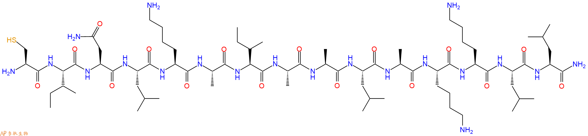 专肽生物产品H2N-Cys-Ile-Asn-Leu-Lys-Ala-Ile-Ala-Ala-Leu-Ala-Lys-Lys-Leu-Leu-CONH2