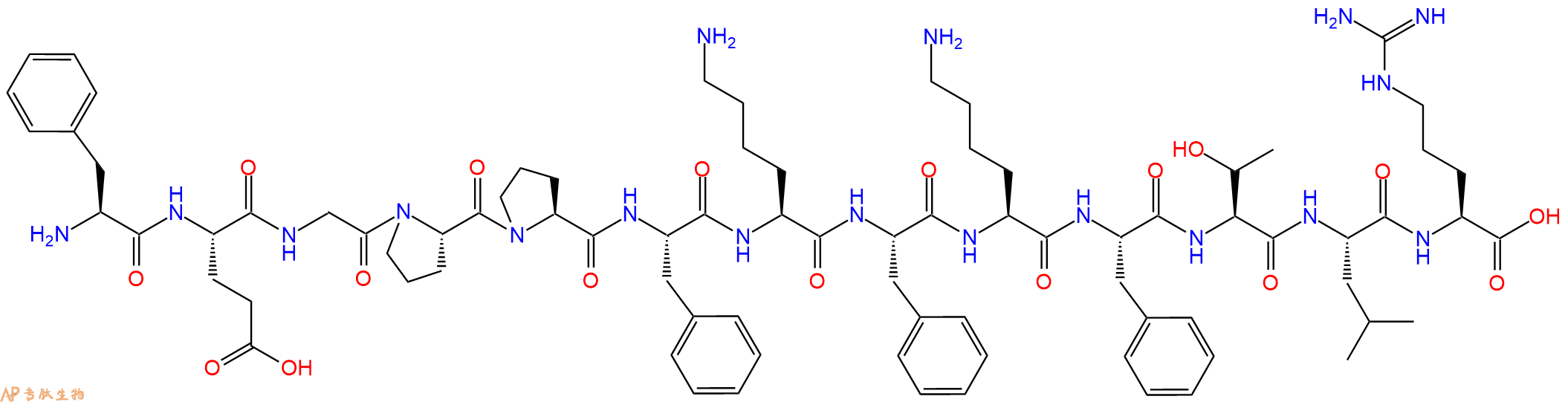 专肽生物产品H2N-Phe-Glu-Gly-Pro-Pro-Phe-Lys-Phe-Lys-Phe-Thr-Leu-Arg-OH