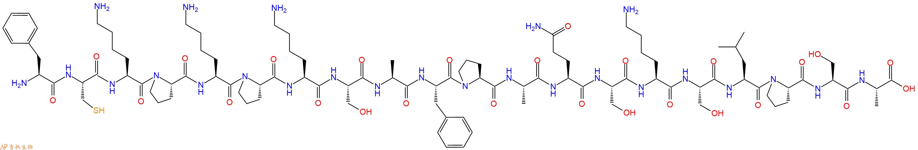 专肽生物产品H2N-Phe-Cys-Lys-Pro-Lys-Pro-Lys-Ser-Ala-Phe-Pro-Ala-Gln-Ser-Lys-Ser-Leu-Pro-Ser-Ala-OH